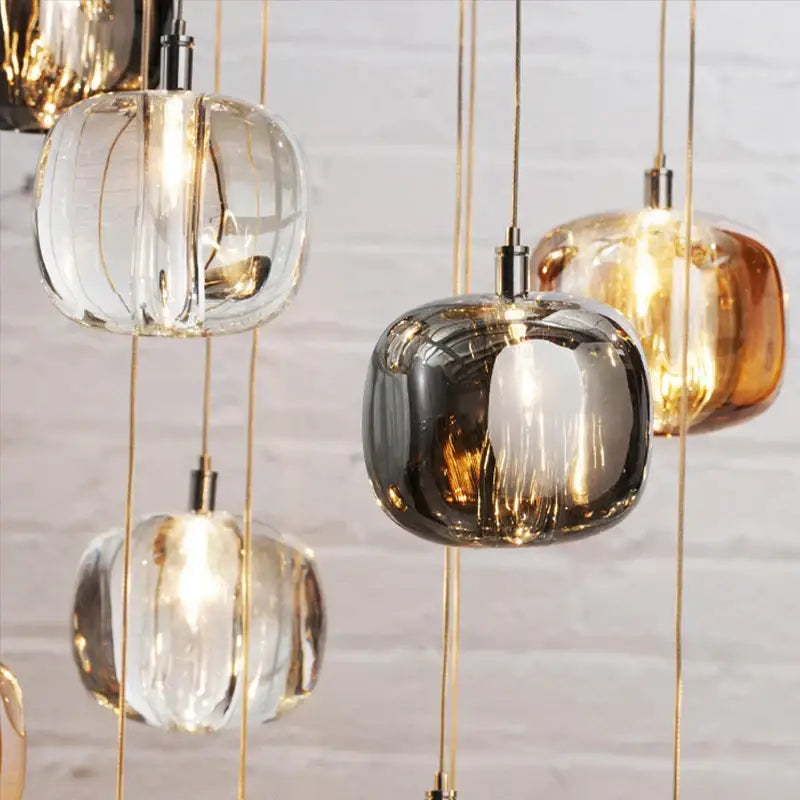 Modern amber and gold crystal led chandelier living room pendant