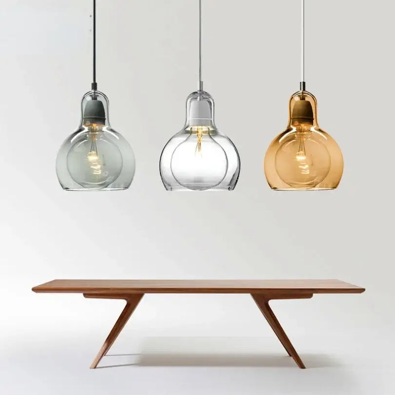 Modern amber and gray glass pendant lights for dining room