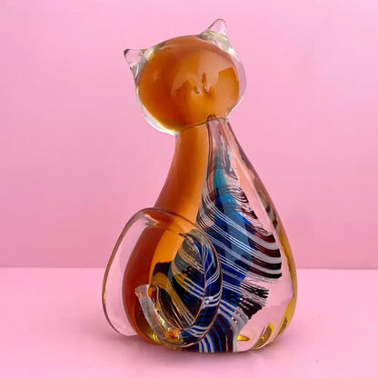 Modern amber & black glass cat figurine set living room decor