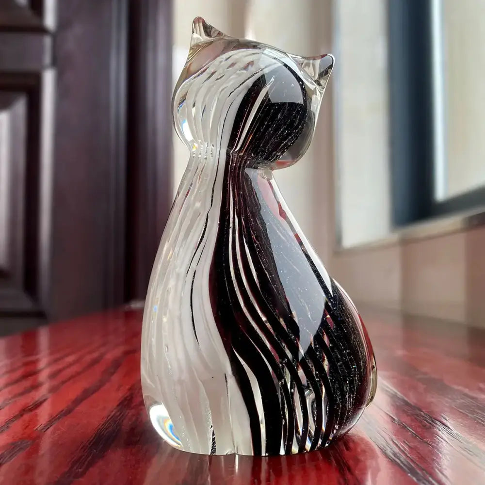 Modern amber & black glass cat figurine set living room decor