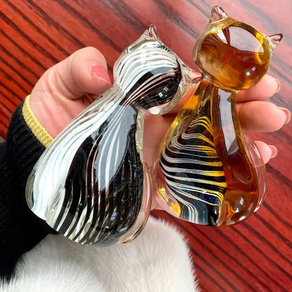 Modern amber & black glass cat figurine set living room decor