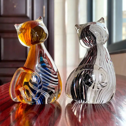Modern amber & black glass cat figurine set living room decor