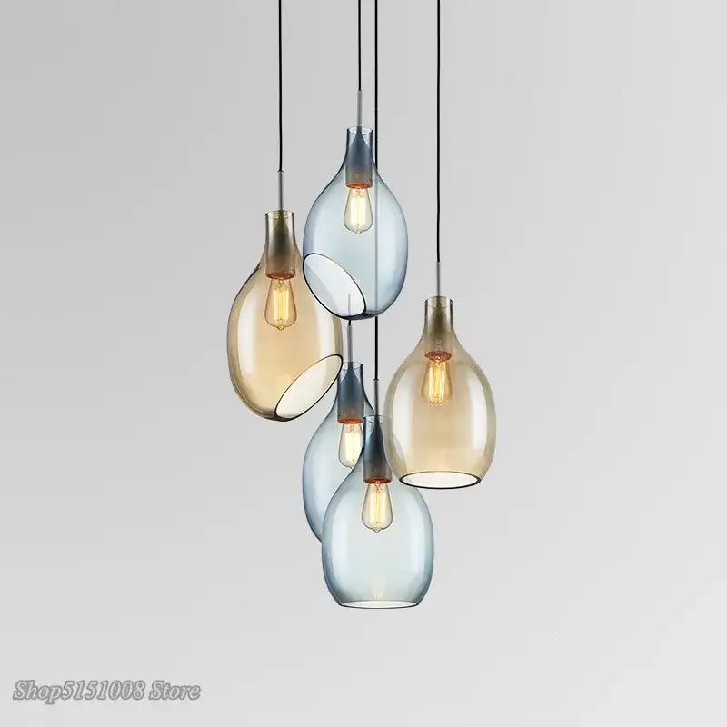 Modern amber & blue glass pendant lights for kitchen