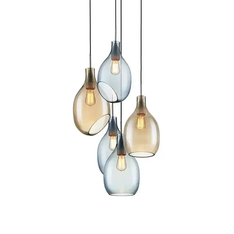 Modern amber & blue glass pendant lights for kitchen