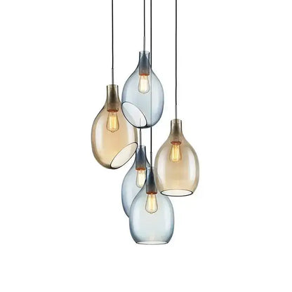 Modern amber & blue glass pendant lights for kitchen