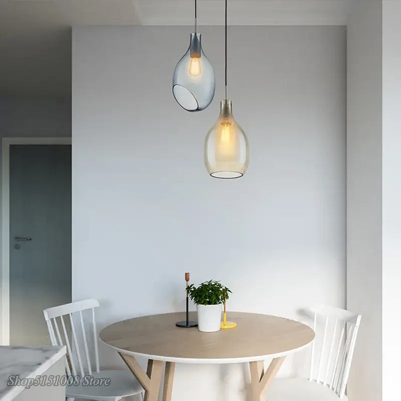 Modern amber & blue glass pendant lights for kitchen