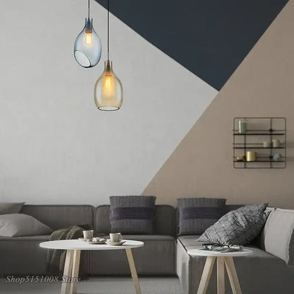 Modern amber & blue glass pendant lights for kitchen