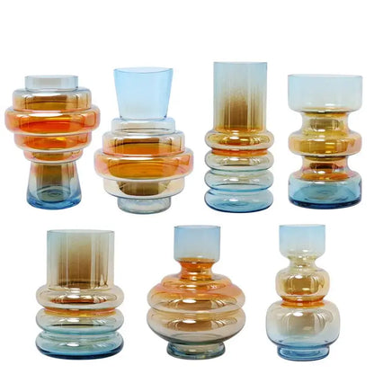 Modern amber & blue gradient glass vase living room decor