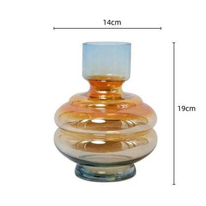 Modern amber & blue gradient glass vase living room decor