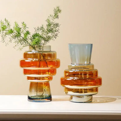 Modern amber & blue gradient glass vase living room decor