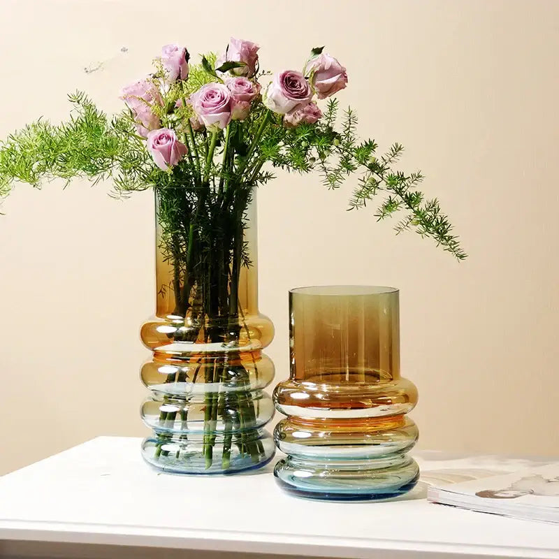 Modern amber & blue gradient glass vase living room decor