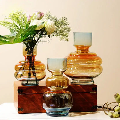 Modern amber & blue gradient glass vase living room decor
