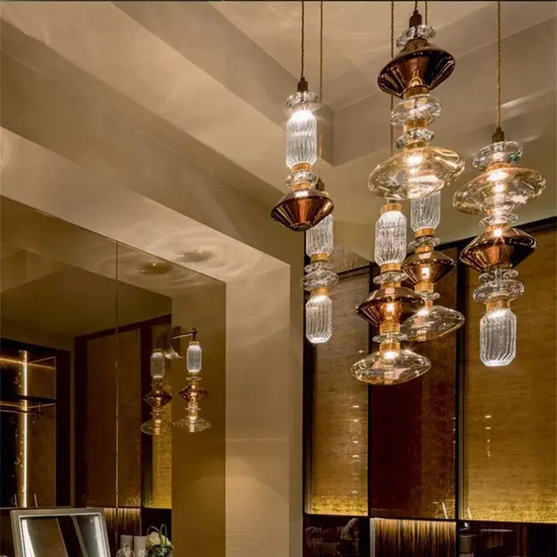 Modern amber & brown glass ballet pendant lamp for dining room