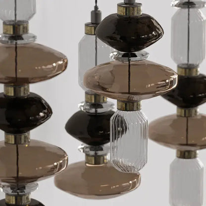 Modern amber & brown glass ballet pendant lamp for dining room