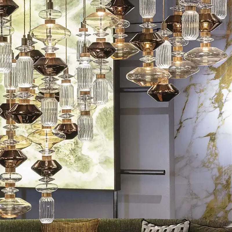 Modern amber & brown glass ballet pendant lamp for dining room