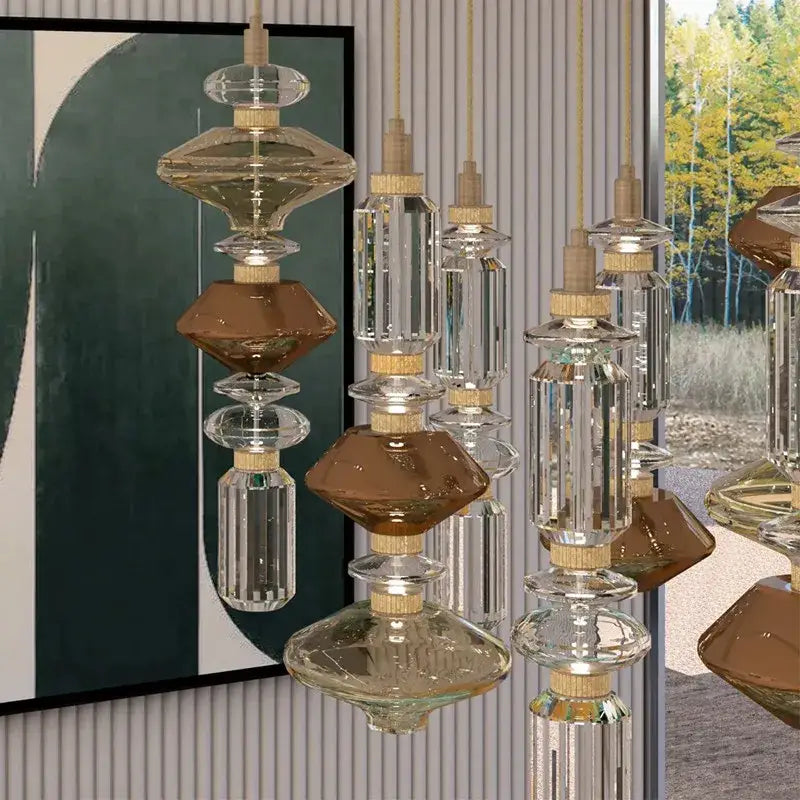 Modern amber & brown glass ballet pendant lamp for dining room