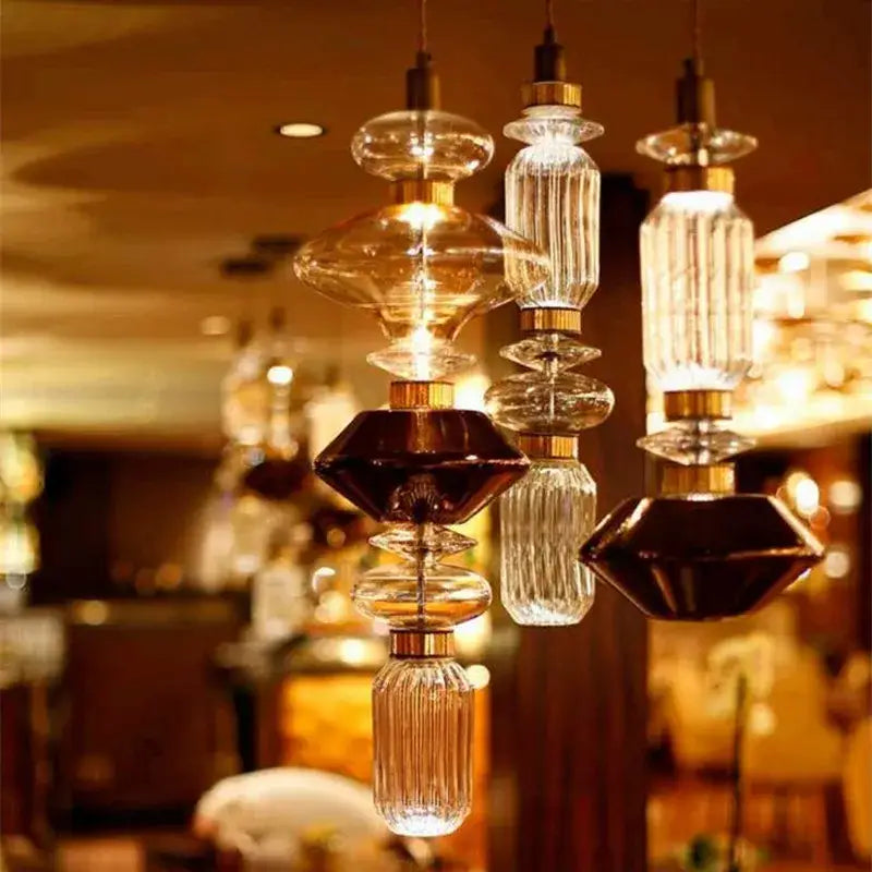 Modern amber & brown glass ballet pendant lamp for dining room