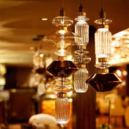 Modern amber & brown glass ballet pendant lamp for dining room