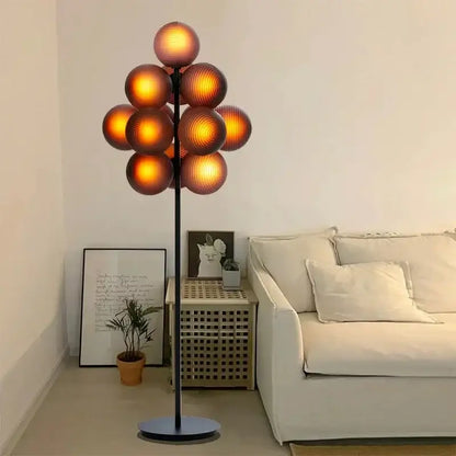 Modern amber bubble glass floor and table lamp set living room