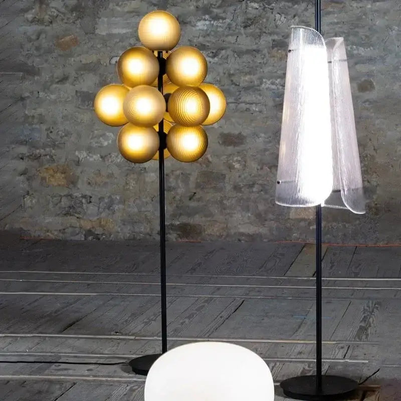 Modern amber bubble glass floor and table lamp set living room