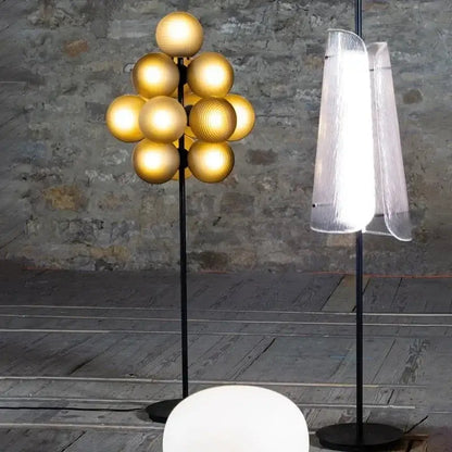 Modern amber bubble glass floor and table lamp set living room