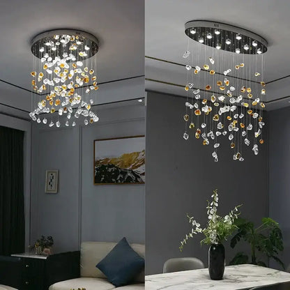 Modern amber & clear crystal dining chandelier living room light