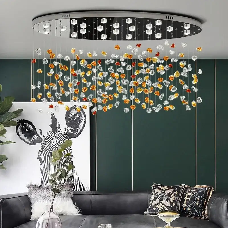 Modern amber & clear crystal dining chandelier living room light