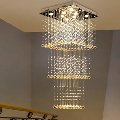 Modern amber & clear crystal teardrop stairwell chandelier hotel luxury