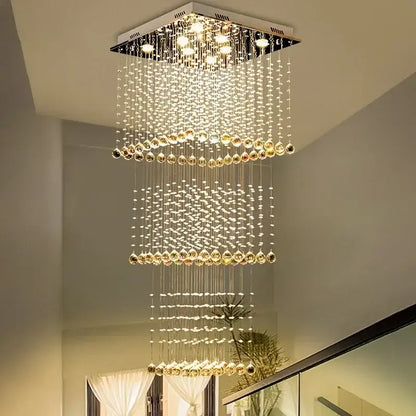 Modern amber & clear crystal teardrop stairwell chandelier hotel luxury