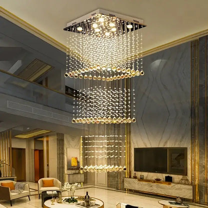 Modern amber & clear crystal teardrop stairwell chandelier hotel luxury