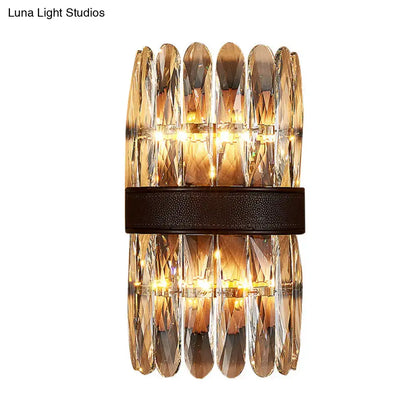 Modern amber & clear crystal wall sconce bedroom direct wired light