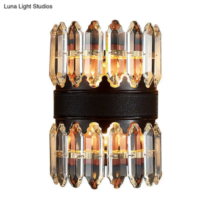 Modern amber & clear crystal wall sconce bedroom direct wired light