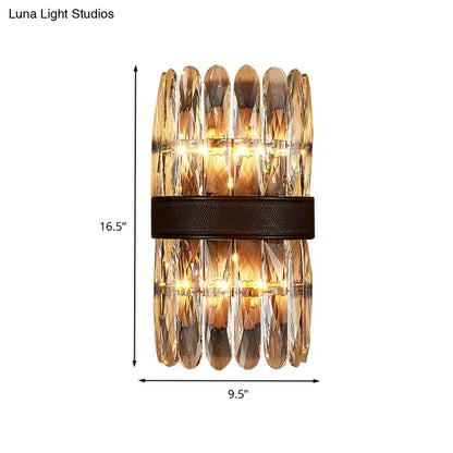 Modern amber & clear crystal wall sconce bedroom direct wired light