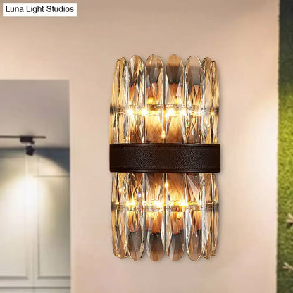 Modern amber & clear crystal wall sconce bedroom direct wired light