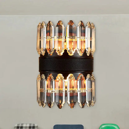 Modern amber & clear crystal wall sconce bedroom direct wired light