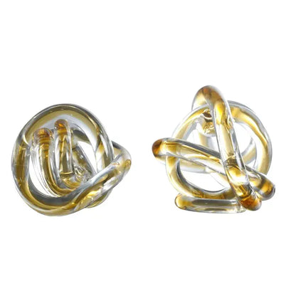 Modern amber & clear glass knot twist sculpture living room decor