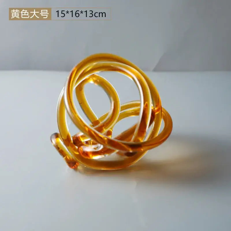 Modern amber & clear glass knot twist sculpture living room decor