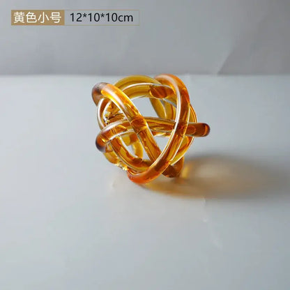 Modern amber & clear glass knot twist sculpture living room decor