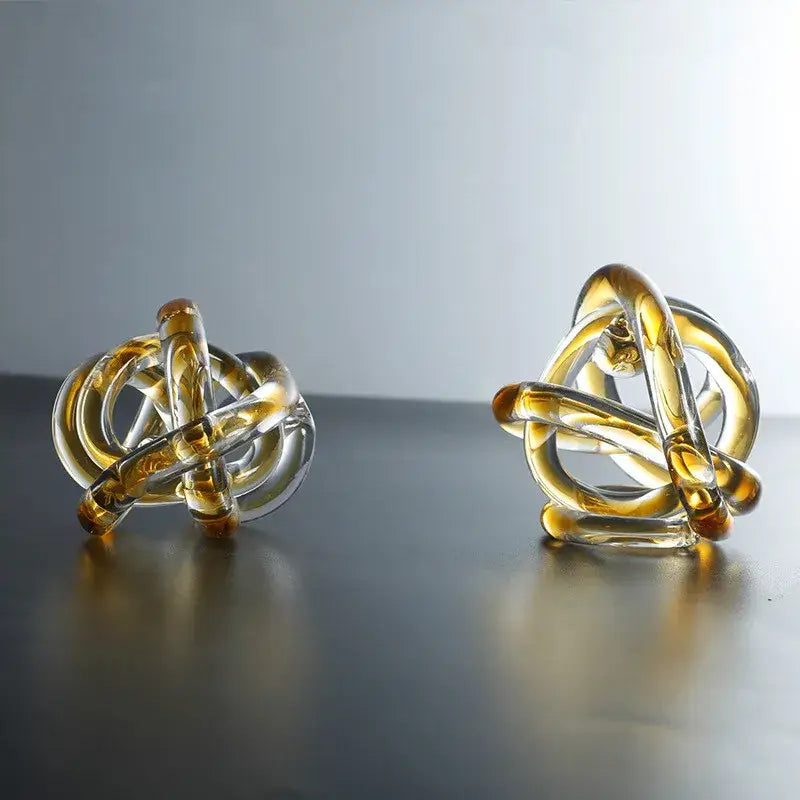 Modern amber & clear glass knot twist sculpture living room decor