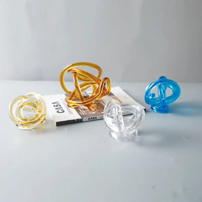 Modern amber & clear glass knot twist sculpture living room decor