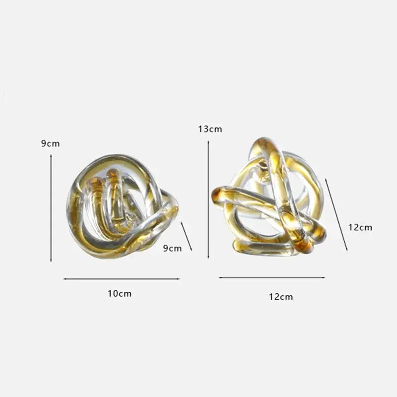 Modern amber & clear glass knot twist sculpture living room decor
