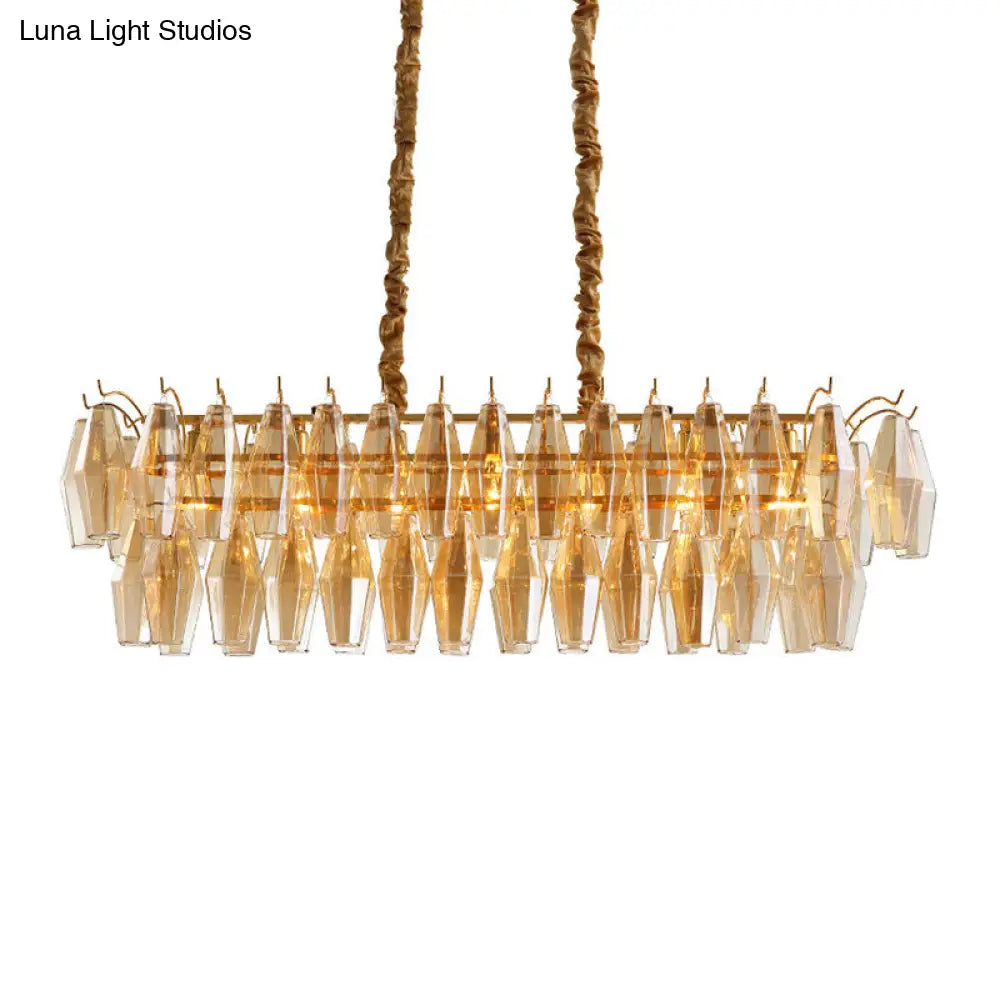 DecorBites™ Modern Amber Crystal Oval Island Lamp - 6 Heads Dining Room Hanging Light Fixture
