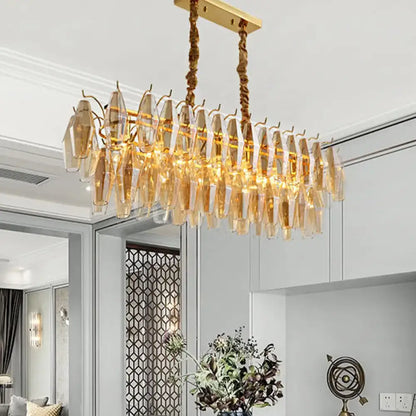 Modern amber crystal oval island light fixture for dining room