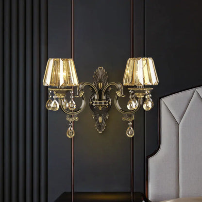 DecorBites™ Modern Amber Crystal Teardrop Sconce Light Wall Mounted Lighting - Set of 2 Bulbs for Living Room