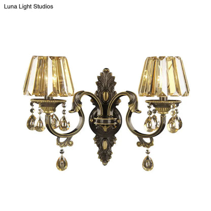 DecorBites™ Modern Amber Crystal Teardrop Sconce Light Wall Mounted Lighting - Set of 2 Bulbs for Living Room
