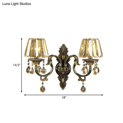 DecorBites™ Modern Amber Crystal Teardrop Sconce Light Wall Mounted Lighting - Set of 2 Bulbs for Living Room