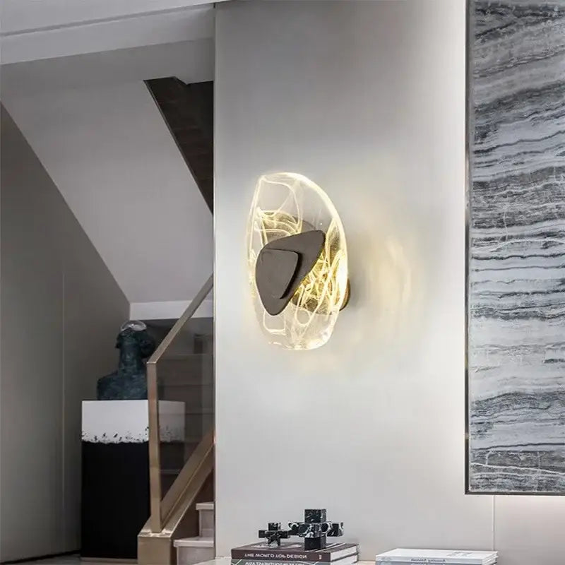 Modern amber crystal wall lamp bedroom bronze sculptural light