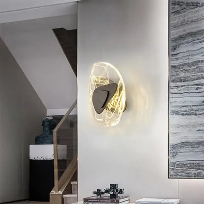 Modern amber crystal wall lamp bedroom bronze sculptural light