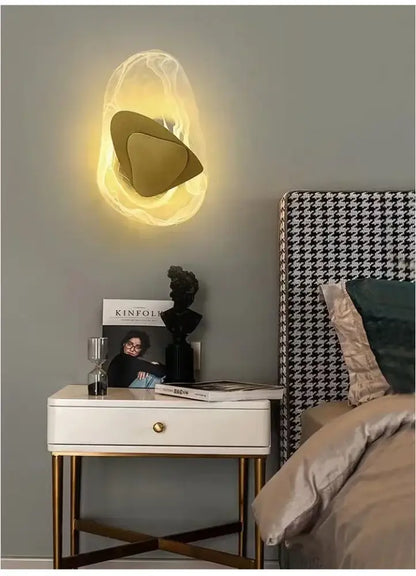 Modern amber crystal wall lamp bedroom bronze sculptural light