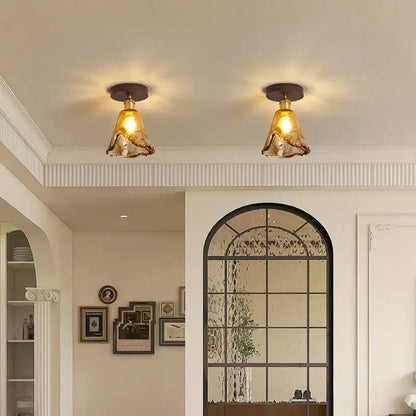 Modern amber glass and brass led ceiling lamp dining room
